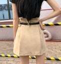 Ladies' Mini Skirt with Large Pockets and Belt Full-Length Zip at the Front Pockets with Buckles High Gathered Waist A-Line Cut Cotton 6