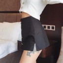 Ladies' Mini Skirt with Metal Decorative Clips High Waist Asymmetrical Pleated Front Side Slit Cotton Black Colour 4