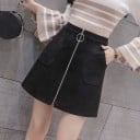 Ladies' Mini Skirt with Zip A-line Cut Long Zip with Ring at the Front Two Patch Pockets Suede Surface Polyester with Spandex 1