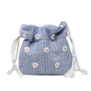 Ladies' Mini Straw Bag with Daisy Pattern Drawstring Bag with Tasselled Cords Lining Shoulder Carrying 17 x 16 x 6 cm 2