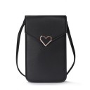 Ladies' mobile phone bag 19.5 x 14 x 1 cm Flap with metal heart decoration Long thin strap Wearable across the shoulder or body 1