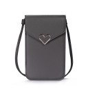 Ladies' mobile phone bag 19.5 x 14 x 1 cm Flap with metal heart decoration Long thin strap Wearable across the shoulder or body 6