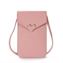 Ladies' mobile phone bag 19.5 x 14 x 1 cm Flap with metal heart decoration Long thin strap Wearable across the shoulder or body 3