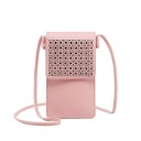 Ladies' mobile phone bag 20 x 11 cm Flap with perforated pattern Transparent window for display Long thin strap to wear over the shoulder 6