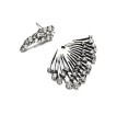 Ladies' Peacock Feather Earring Two-part jewellery with a stud and a fan under the earlobe Clear stones Silver colour Stainless steel 2 x 3.7 cm 3