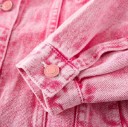 Ladies' Pink Denim Jacket with Marble Effect Loose Fit with Dropped Shoulders Breast Pockets with Flaps Shirt Collar Button Fastening 5