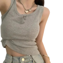 Ladies' Plain Tank Top with O-Neck and Buttons Wide Straps Lightweight Polyester Top for Summer and Layering 6