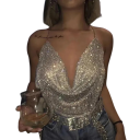 Ladies' Plain Vest Semi-Transparent with Rhinestones V-Neck Thin Straps Lightweight Polyester Top 2