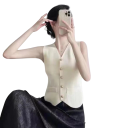 Ladies' Plain Vest with V-Neck and Pockets Elegant Universal Vest with Button Fastening Made of Polyester in Various Colours 3