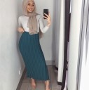 Ladies' Pleated Maxi Skirt with Delicate Vertical Pleats Narrow Straight Cut to Ankles Wide Waist Wavy Lower Hem Polyester Chiffon 12