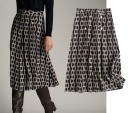 Ladies' Pleated Midi Skirt with Chain Print Dark Base with Beige Links Decorative Gold Buttons on the Front Polyester 2