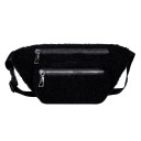 Ladies' Plush Belt Bag 28 x 15 x 4 cm Soft Curly Surface Two Zip Pockets Silver Zippers Strap with Buckle Worn Across the Body 2