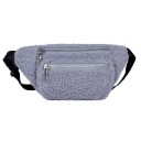 Ladies' Plush Belt Bag 28 x 15 x 4 cm Soft Curly Surface Two Zip Pockets Silver Zippers Strap with Buckle Worn Across the Body 4