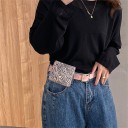 Ladies' PU Leather Belt Bag Small Pouch with Flap and Gold Button Adjustable Belt with Gold Buckle 10 x 2.5 x 9 cm 9