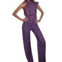 Ladies' Purple Jumpsuit O-Neck Long Trousers Tank Top with Wide Straps Asymmetric Cut Lightweight Polyester 1