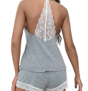 Ladies' Pyjama with Lace Trim and Lace Back Top with V-Neck and Shorts Plain Set Made of Polyester and Spandex Various Colours 9