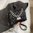 Ladies' Quilted Crossbody Bag with Chunky Chain and Flap Metal Fastening Long Chain Strap for Shoulder PU Leather 23 x 16 x 8 cm 1