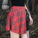 Ladies' Red Mini Skirt with Scottish Tartan Pattern and Pleats Black Side Panel with Decorative Straps and Carabiners Polyester and Cotton 3