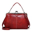 Ladies' Retro Handbag Made of PU Leather with Decorative Metal Frame Ball Closure Short Handle for Hand Carry Adjustable Shoulder Strap 6