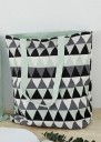Ladies' Reversible Linen Shopper Bag with Printed and Solid Colour Side, Featuring Two Handles and a Pattern of Triangles or Fruit, 40 x 7