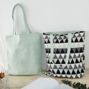 Ladies' Reversible Linen Shopper Bag with Printed and Solid Colour Side, Featuring Two Handles and a Pattern of Triangles or Fruit, 40 x 12