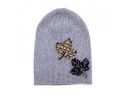 Ladies' Ribbed Knitted Hat with Application of Autumn Leaves Made of Sequins and Beads Cotton and Wool Head Circumference 50 to 60 cm 2