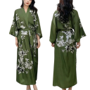 Ladies' Robe Universal Size S with Floral Pattern Tie Around the Waist Lightweight Robe Made of Artificial Silk and Polyester Elegant Comfortable Home Robe 1