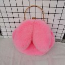 Ladies' Round Bag with Bunny Ears 22 x 21 cm Soft Fluffy Surface Metal Handle Frame Closure Long Shoulder Chain 4