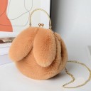 Ladies' Round Bag with Bunny Ears 22 x 21 cm Soft Fluffy Surface Metal Handle Frame Closure Long Shoulder Chain 15
