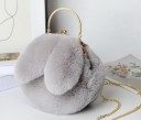 Ladies' Round Bag with Bunny Ears 22 x 21 cm Soft Fluffy Surface Metal Handle Frame Closure Long Shoulder Chain 17