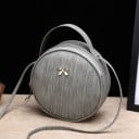 Ladies' round crossbody handbag with handle Metal bow Zip fastening Thin shoulder strap PU leather and polyester 19 x 19 x 6 cm 3
