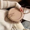 Ladies' Round Crossbody Handbag with Top Handle and Shoulder Strap Zip with Two Sliders PU Leather and Polyester 20 x 20 x 8 cm 10