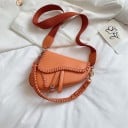Ladies' Saddle-Shaped Crossbody Bag Wide Textile and Braided Strap Decorative Woven Trim PU Leather and Polyester 17 x 15 x 6 cm 3