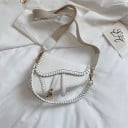 Ladies' Saddle-Shaped Crossbody Bag Wide Textile and Braided Strap Decorative Woven Trim PU Leather and Polyester 17 x 15 x 6 cm 1