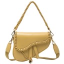 Ladies' Saddle-Shaped Handbag Braided Edge Short Handle and Wide Shoulder Strap Gold Hardware Artificial Leather 20 x 17 x 6 cm 6