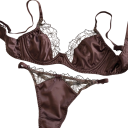 Ladies' Satin Lingerie Set with Lace Inserts Bra Briefs Polyester Elastane for Everyday Wear 3