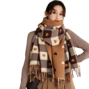 Ladies' Scarf Polyester Scarf with Simple Check and Heart Pattern and Fringed Ends Warm Elegant Fashion Accessory Stylish Comfortable Scarf 6