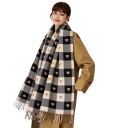 Ladies' Scarf Polyester Scarf with Simple Check and Heart Pattern and Fringed Ends Warm Elegant Fashion Accessory Stylish Comfortable Scarf 7