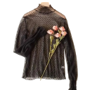 Ladies' Semi-Transparent Lace Blouse Universal Size Roll Neck O-Neck Long Sleeve Gathering Polka Dot Pattern 5