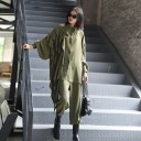 Ladies' set asymmetrical shirt with ruffles and wide trousers with elasticated waist Oversize fit Balloon sleeves Polyester and cotton 7