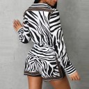 Ladies' Set of Long Sleeve Shirt and Shorts Zebra Pattern Black and White Decorative Ornamental Trims Pockets on Shorts Polyester 3