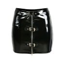Ladies' Shiny Mini Skirt Made of Faux Leather Fitted Cut Full-Length Zip at the Front Three Straps with Metal Buckles Black 1