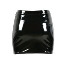 Ladies' Shiny Mini Skirt Made of Faux Leather Fitted Cut Full-Length Zip at the Front Three Straps with Metal Buckles Black 4