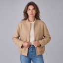 Ladies' Shiny Sequin Jacket with Stand-up Collar Short Jacket with Flap Pockets and Hidden Fastening for City and Party 5