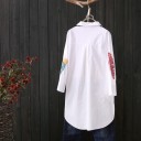 Ladies' Shirt Blouse with Embroidered Feather Longer Cut with Curved Hem Three-Quarter Sleeves with Colourful Feathers Classic Collar 7