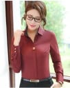 Ladies' Shirt Blouse with Long Sleeves Professional Appearance Gold Embellishment on the Chest Contrasting Details Fitted Cut Cotton 3