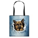 Ladies' shopper bag with a realistic print of an animal peeking out from torn denim Canvas and polyester Black handles Square shape 2