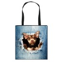 Ladies' shopper bag with a realistic print of an animal peeking out from torn denim Canvas and polyester Black handles Square shape 3