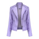 Ladies' Short Jacket in Faux Leather Asymmetrical Zip Decorative Lacing on Shoulders Lapel Collar Two Zip Pockets Long Sleeves 6