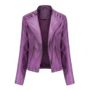 Ladies' Short Jacket in Faux Leather Asymmetrical Zip Decorative Lacing on Shoulders Lapel Collar Two Zip Pockets Long Sleeves 2